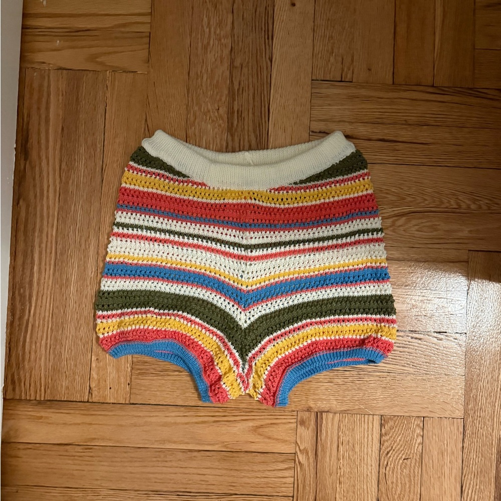 Colorful Striped Crochet Knit Women's Shorts